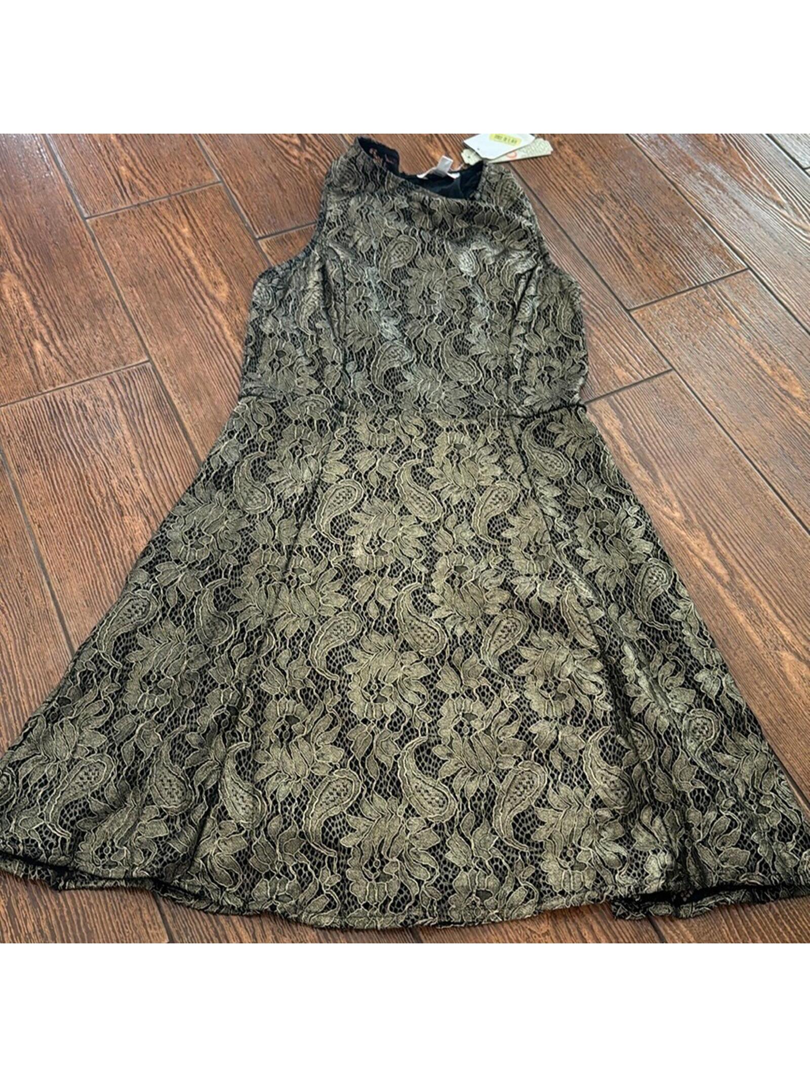 New Gianni Bini Black & Gold Floral Lace Sleeveless Cocktail Party Dress Xs